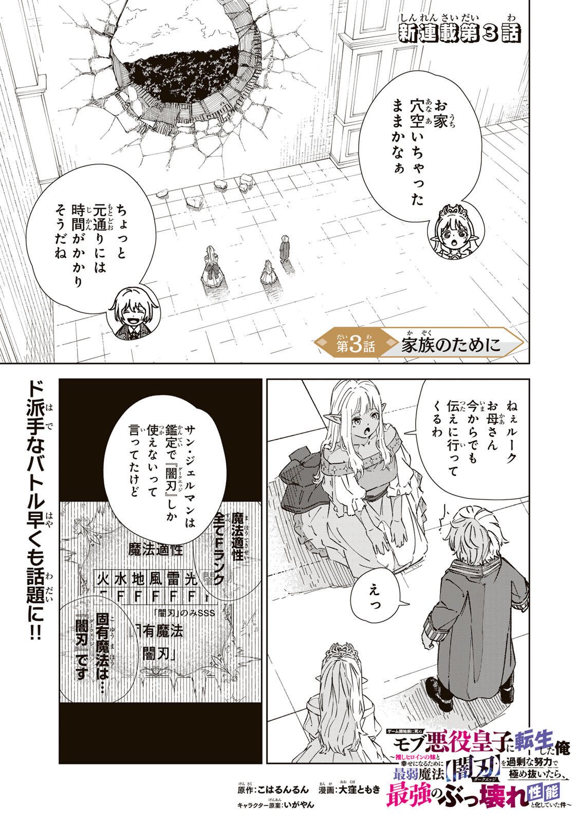 GEMU KAISHI MAE NI SHINU MOBU AKUYAKU OJI NI TENSEI SHITA ORE ~OSHI HIROIN NO IMOTO TO SHIAWASE NI NARU TAME NI SAIJAKU MAHO [YAMIJIN] O KAJONA DORYOKU DE KIWAMENUITARA, SAIKYO NO BUKKOWARE SEINO TO KASHITEITA KEN~ Chapter 3 page 1 - nihonkuni.com